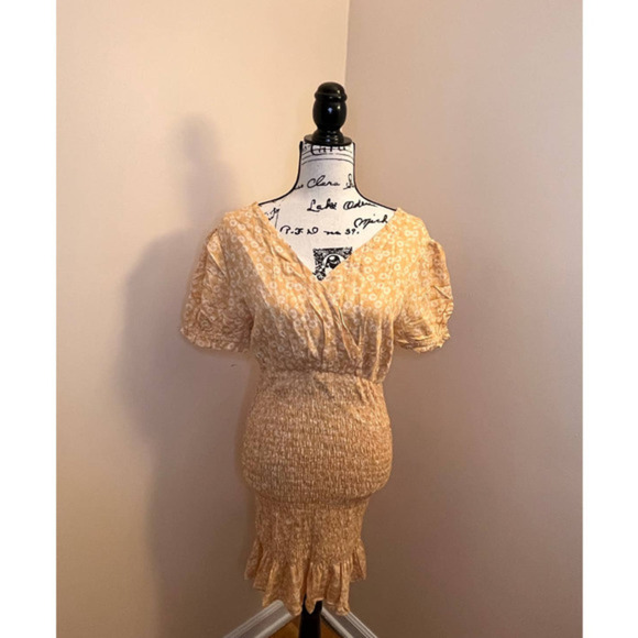 Urban Outfitters Lumiere Yellow Floral Smocked Mini Dress Cottagecore - Picture 2 of 12